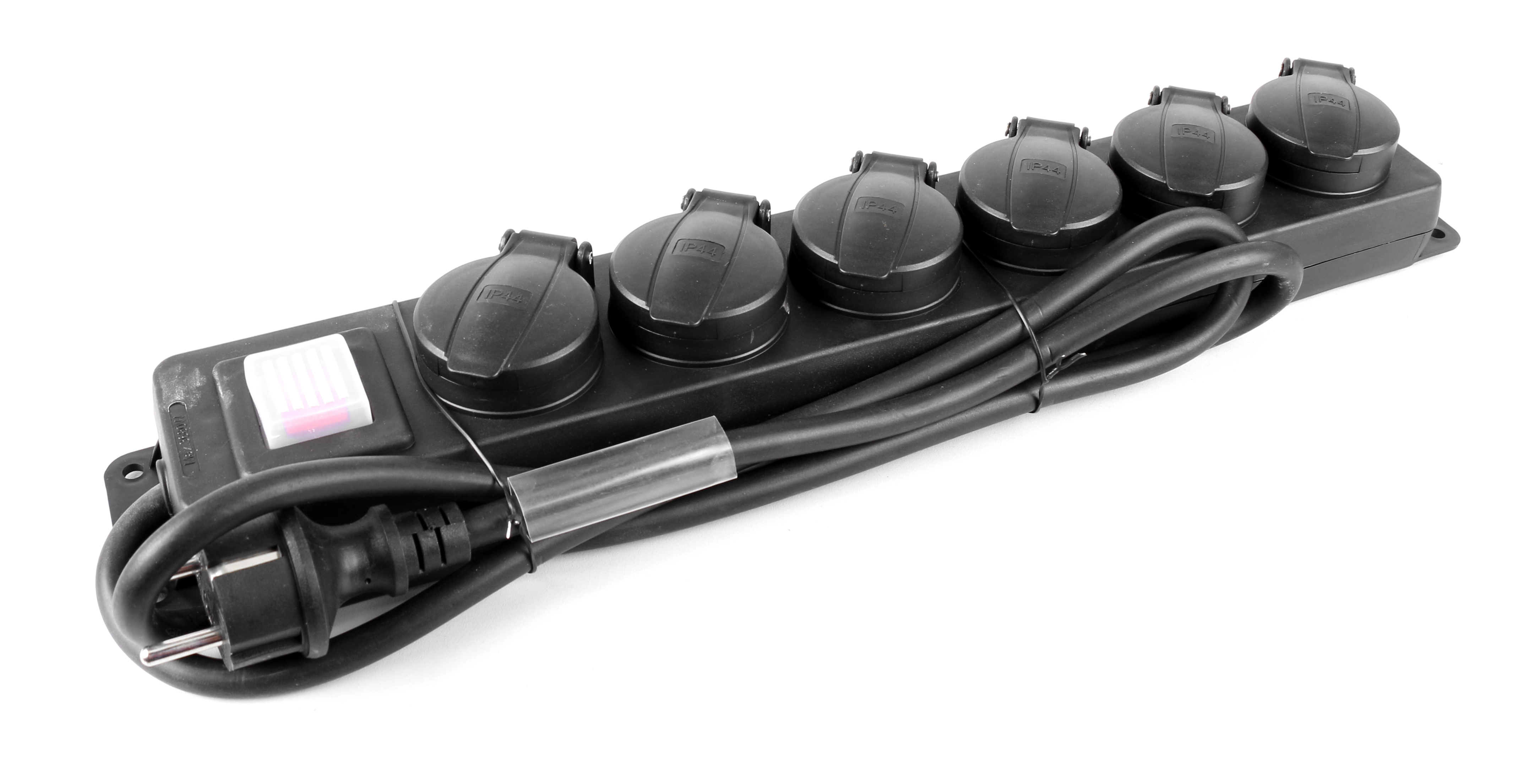 6-fach Steckdosenleiste m. Schalter IP44 1,4 m Schwarz H07RN-F 3x1,5