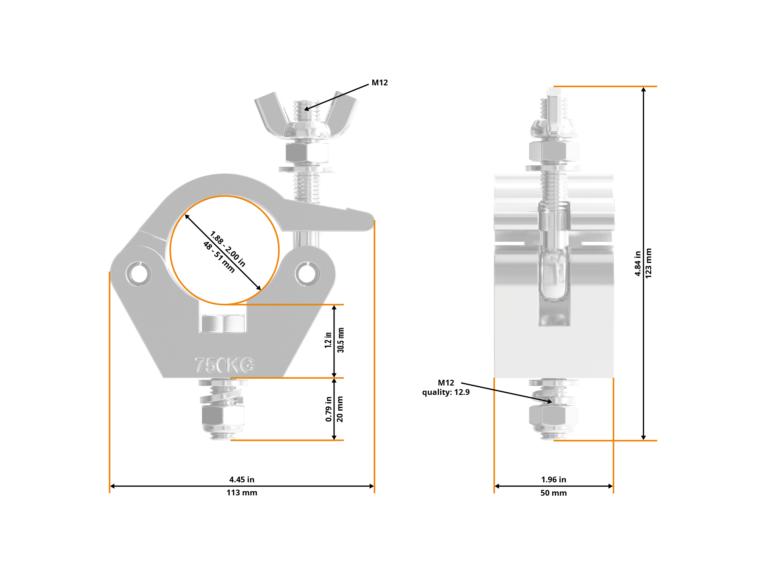 Half Coupler Heavy Hex 48-51/50/750kg Outdoor