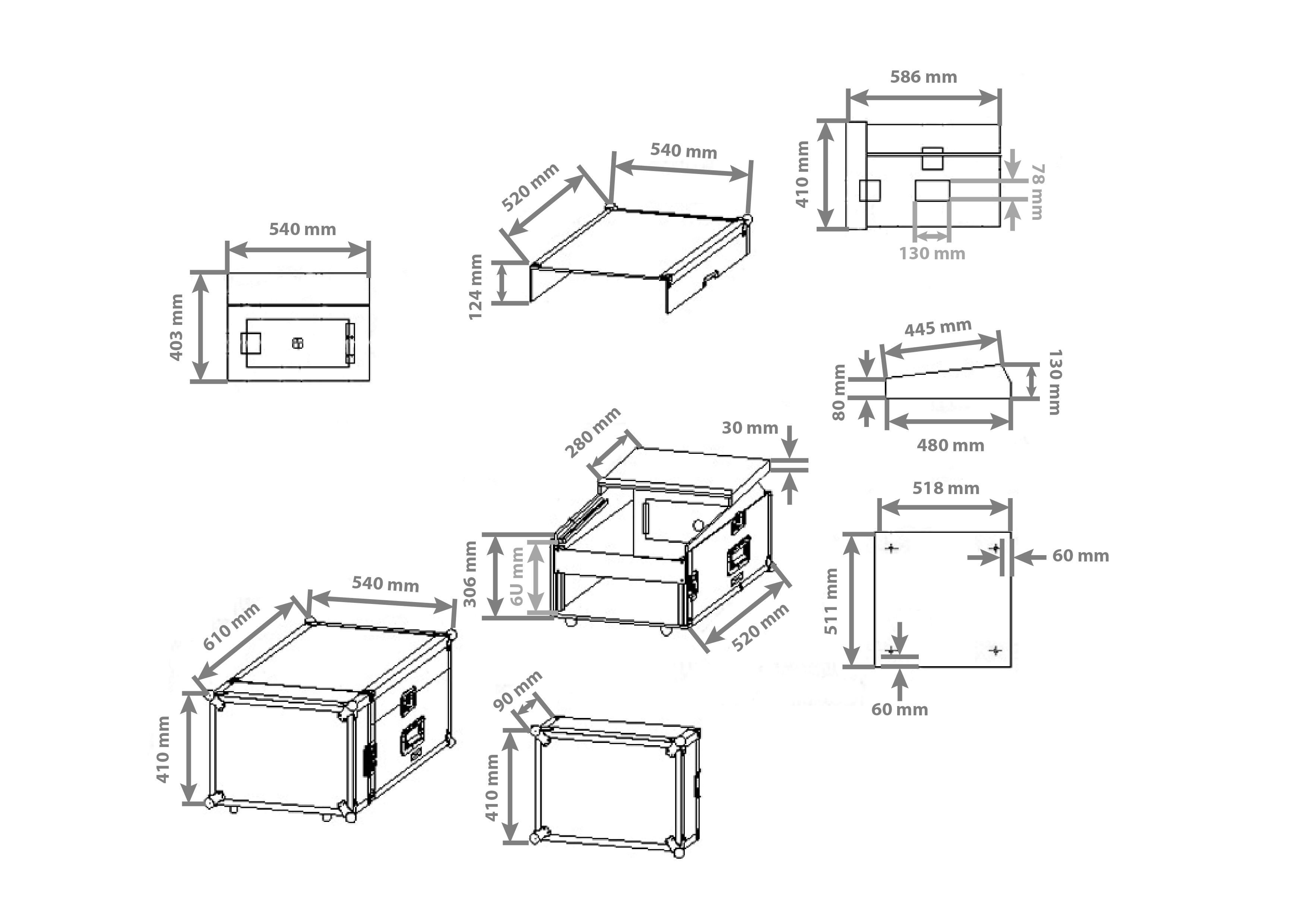 Case 6HE/8HE Winkelrack mit Laptop Ablage