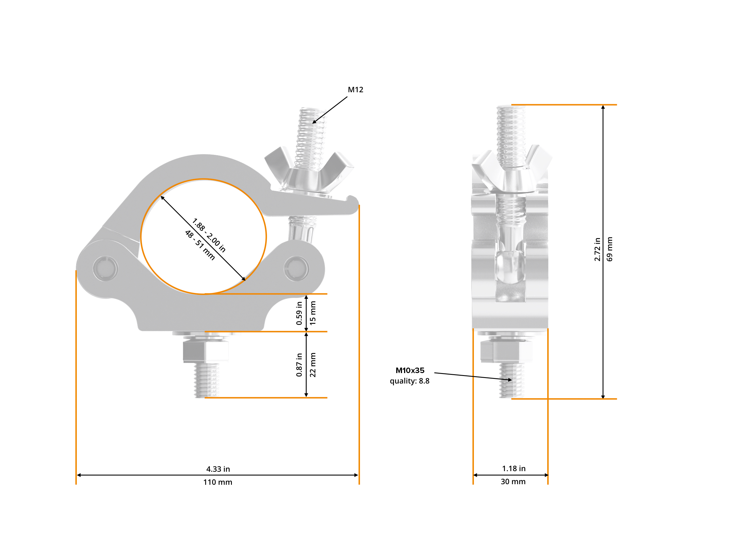 Half Coupler Slim 48-51/30/300kg stage black Outdoor