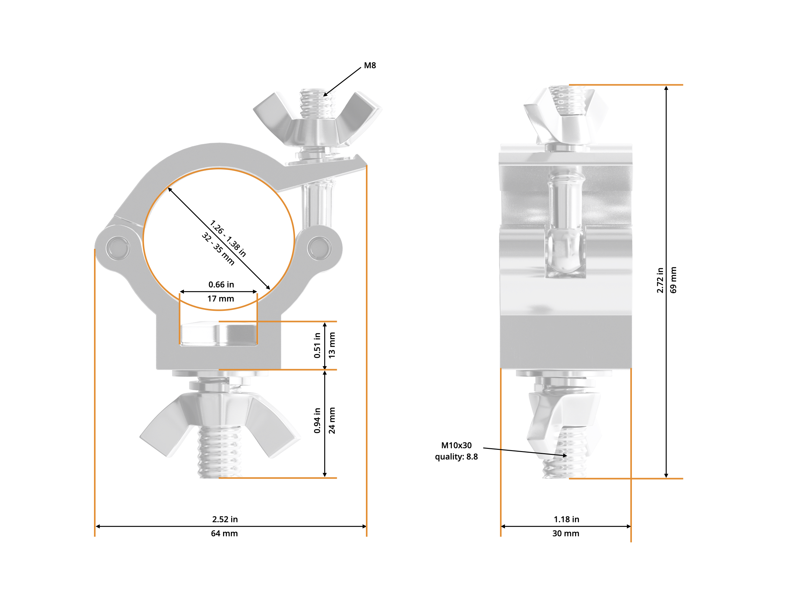 Half Coupler Small 32-35/30/75kg Outdoor