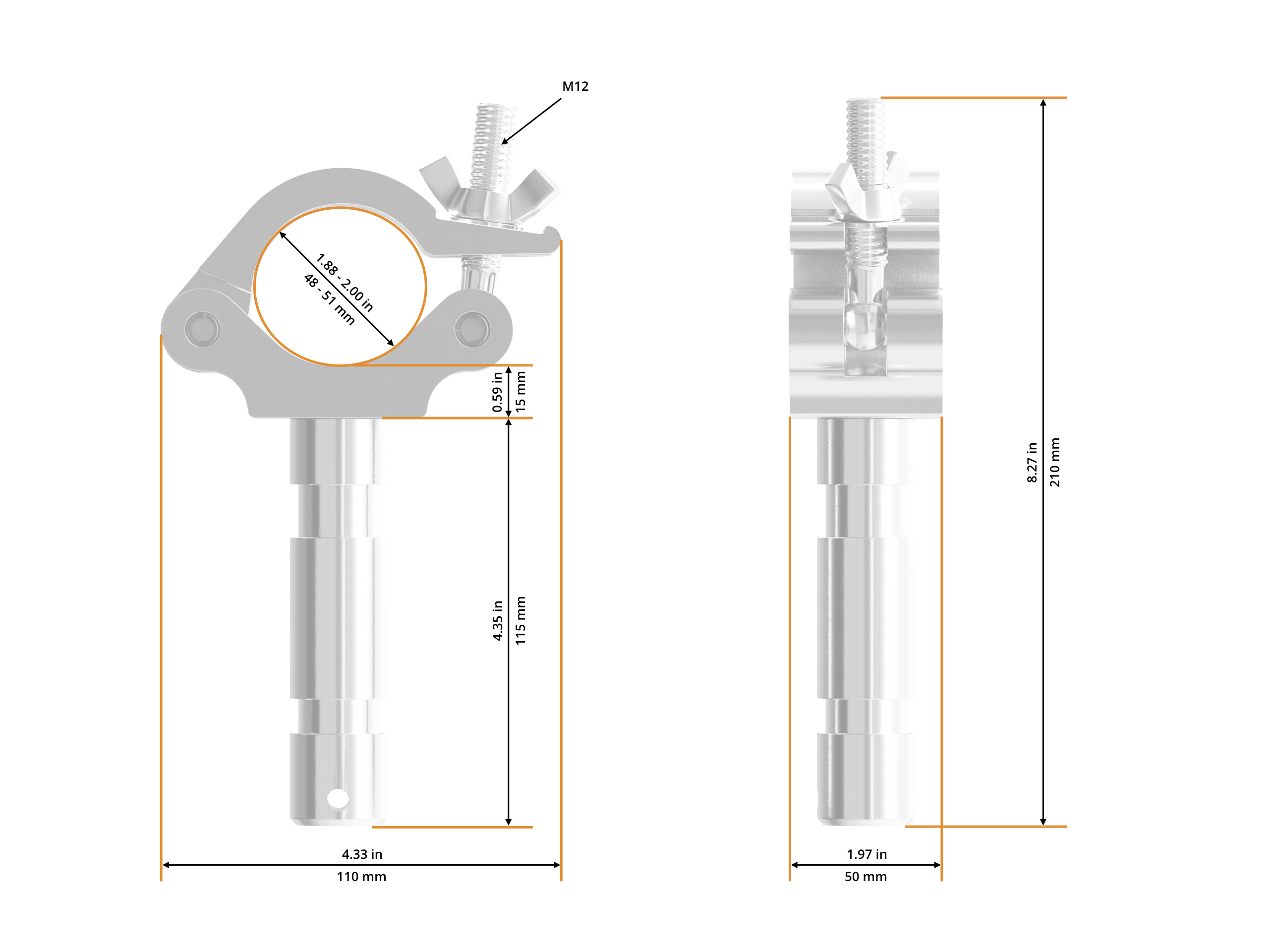 Half Coupler Spigot 48-51/50/500kg