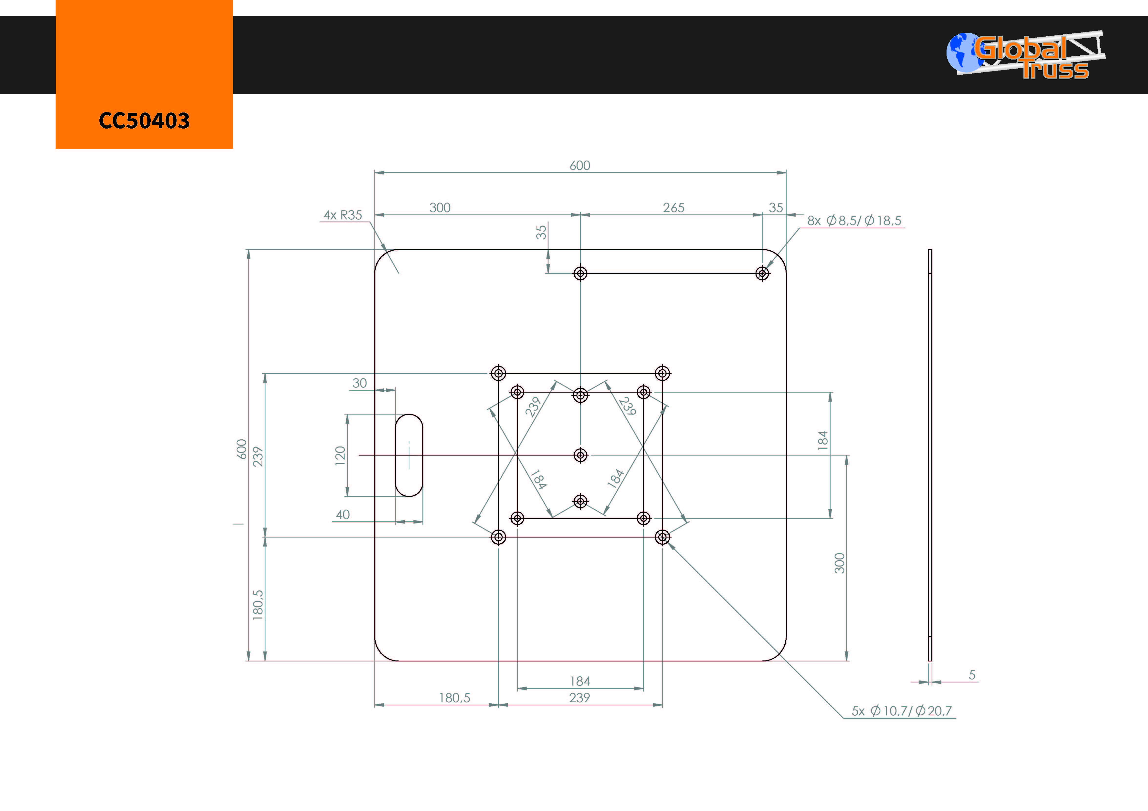 Bodenplatte 60x60cm schwarz für F22-F34/Teleskopsystem
