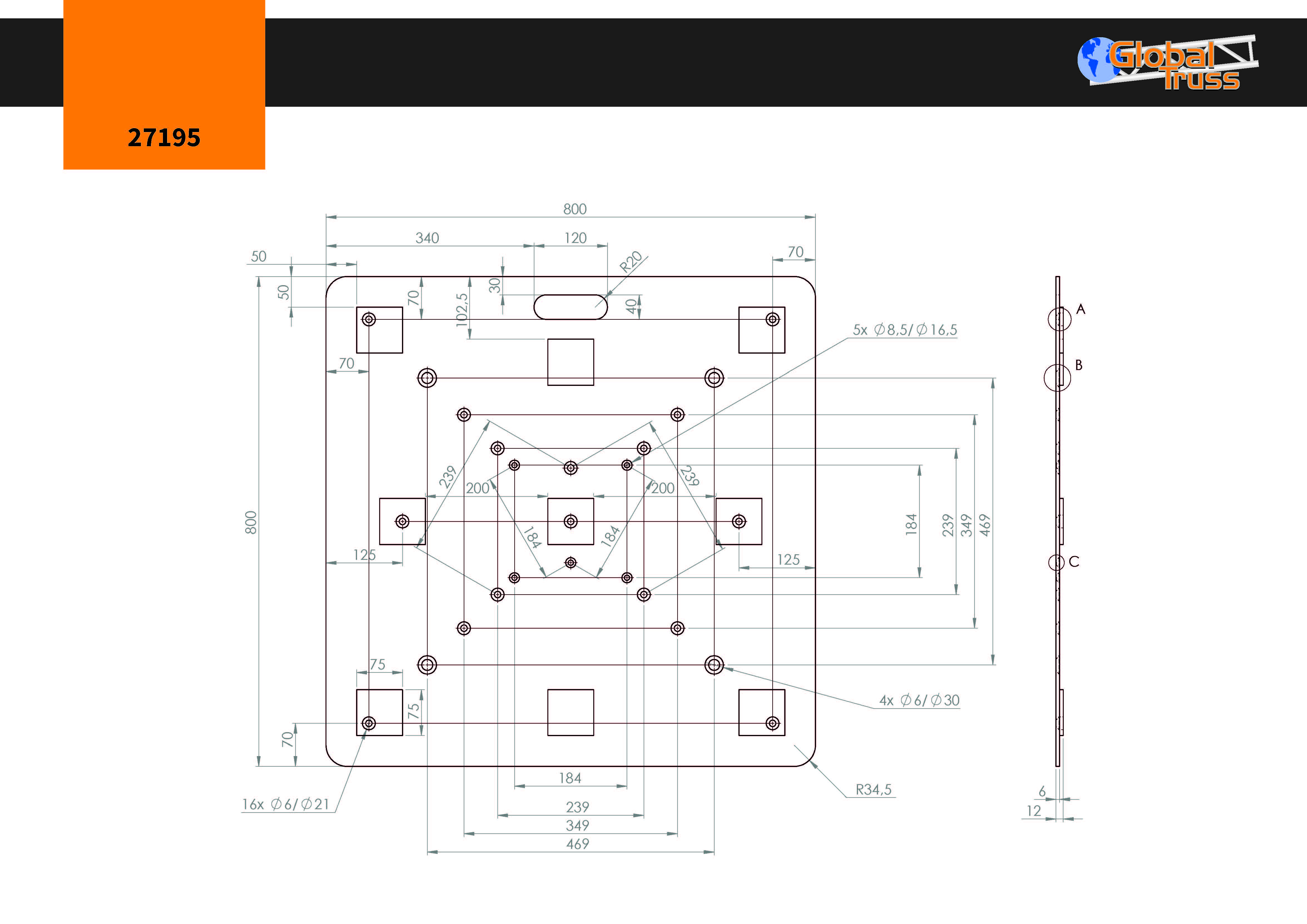 Bodenplatte eckig 80x80cm für F22-F44/UFRAME50/Teleskopsystem