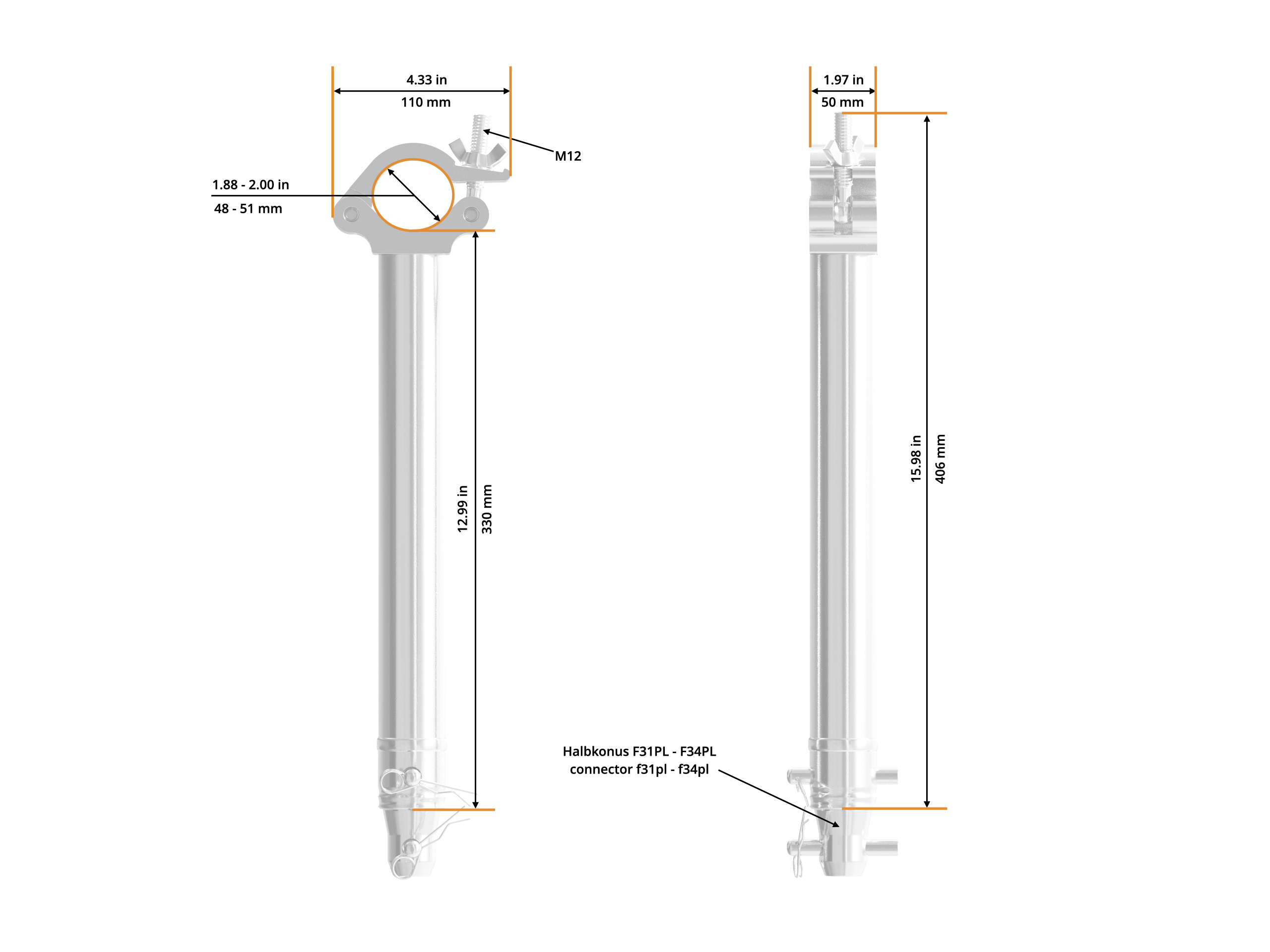 Half Coupler Spacer 48-51/50/500kg 330mm PL